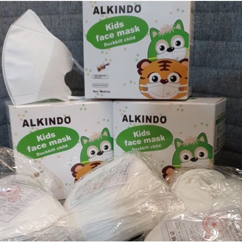Masker Duckbill garis anak 3Ply putih