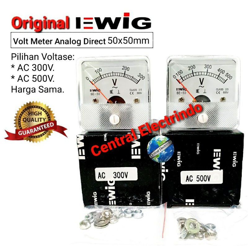 Volt Meter Analog EWIG 300V &amp; 500V 50x50mm.