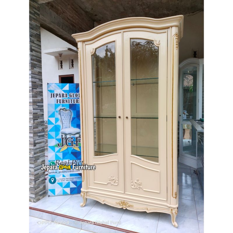 lemari Hias cabinet duco beige luxury (lemari hias jati,lemari ukir jati,lemari cabinet )