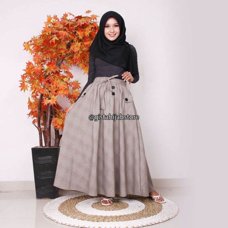 rok payung maxikirt bawahan kotak flannel /wol /semi wol JUMBO HIJAB