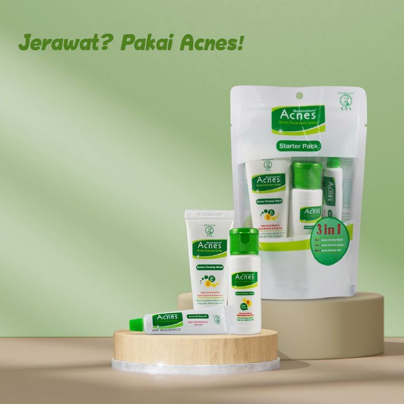 Acnes Starter Pack/Acnes Kemasan Pemula/Acnes Creamy Wash/Acnes Powder Lotion/Acnes Sealing Gel/Acne