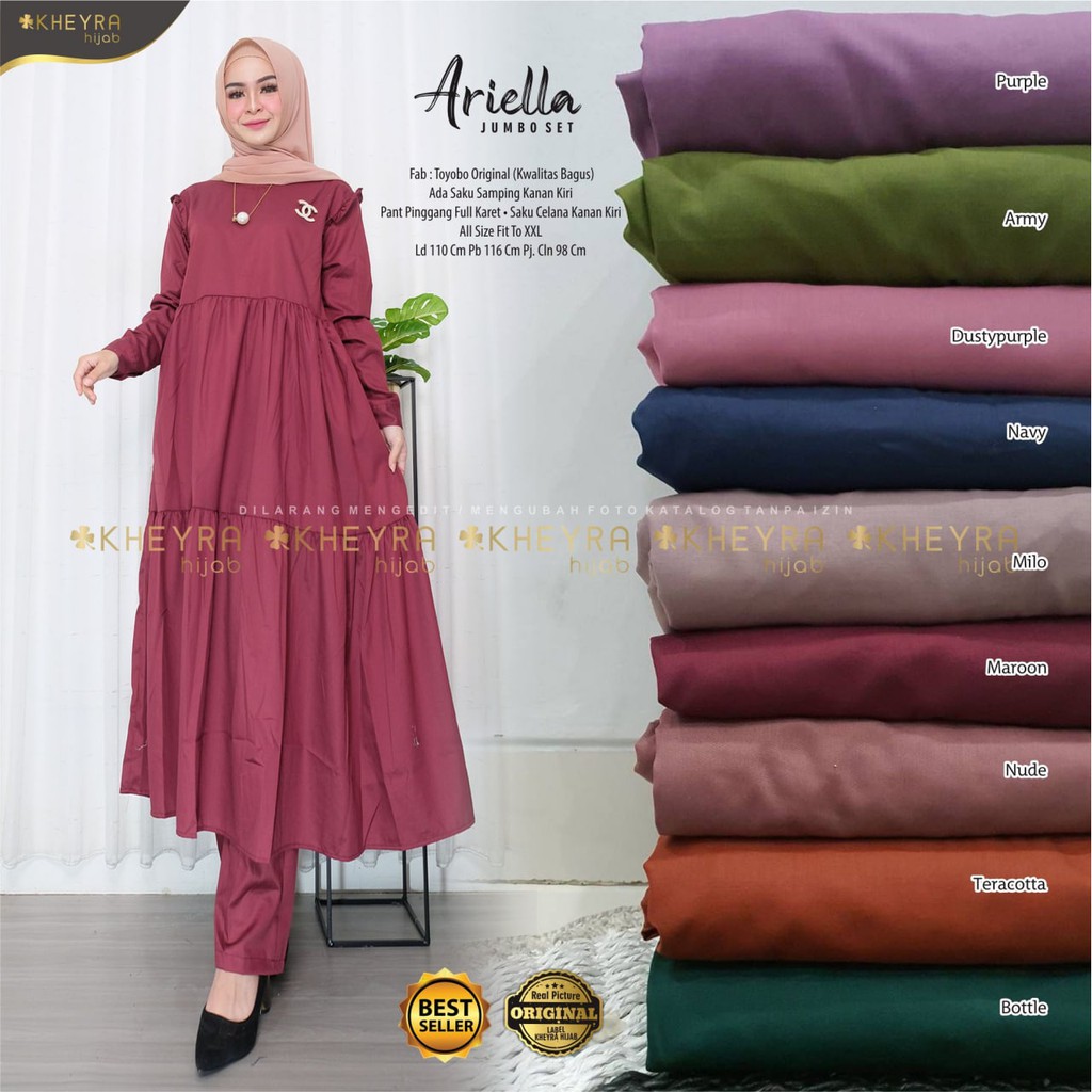 Ariella Jumbo Pajamas by Kheyra - Setelan Tunik - Setelan Toyobo Polos - Setelan Muslim