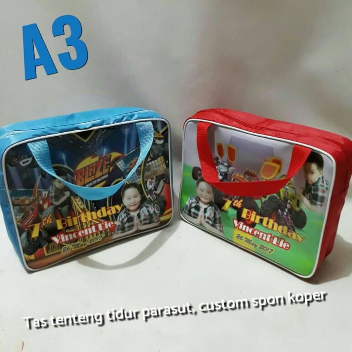 

MURAH -- Souvenir Goodie bag ulang tahun bahan parasut Custom Foto Nama Karakter