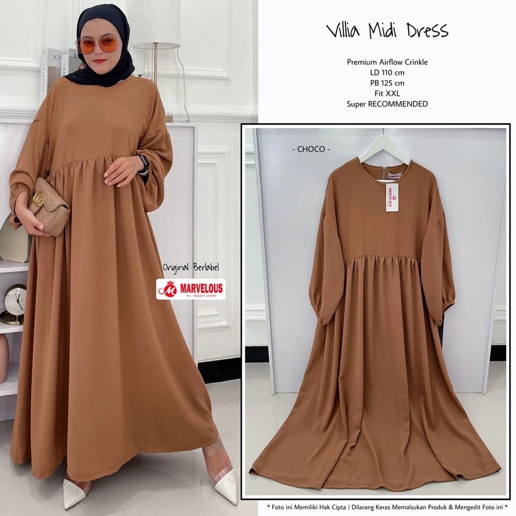 dress panjang midi ld110cm / villia midi dress