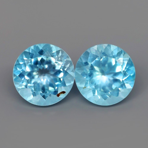 Pair Round 11mm 11.34ct t.w Natural Medium Light Greenish Blue Topaz Brazil TP153