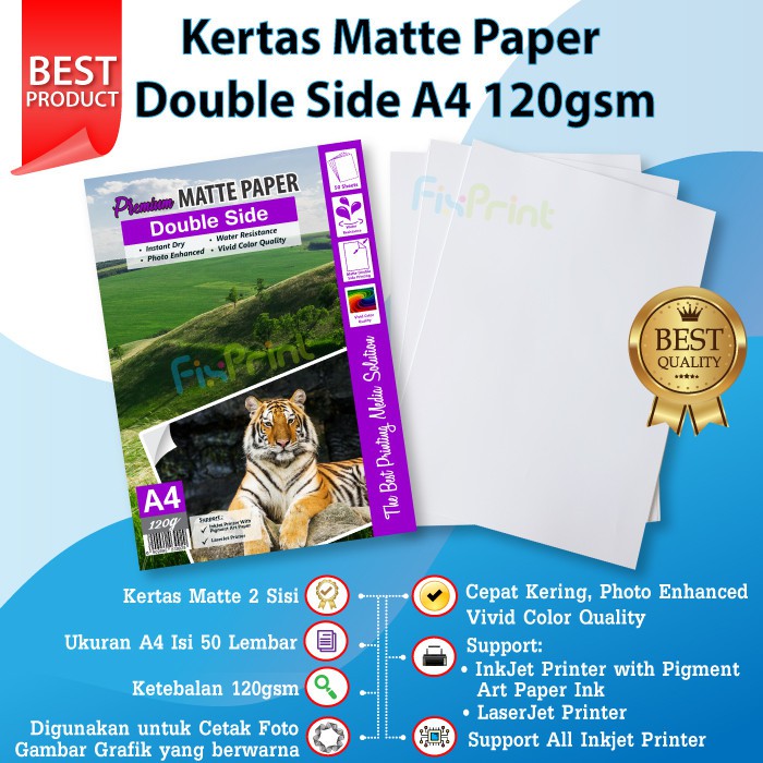 

Kertas Matte Paper Double Side A4 120gsm - Kertas Matte A4 50 Lembar FPJNew458
