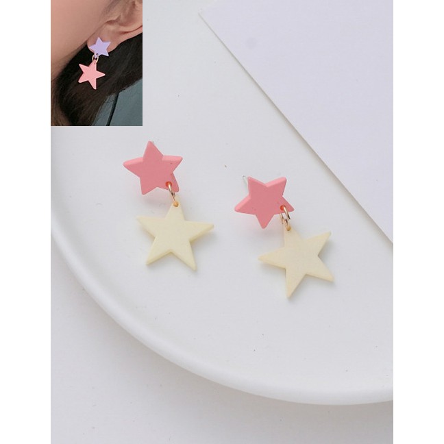 LRC Anting Tusuk Fashion White Contrasting Five-pointed Star Earrings P13230