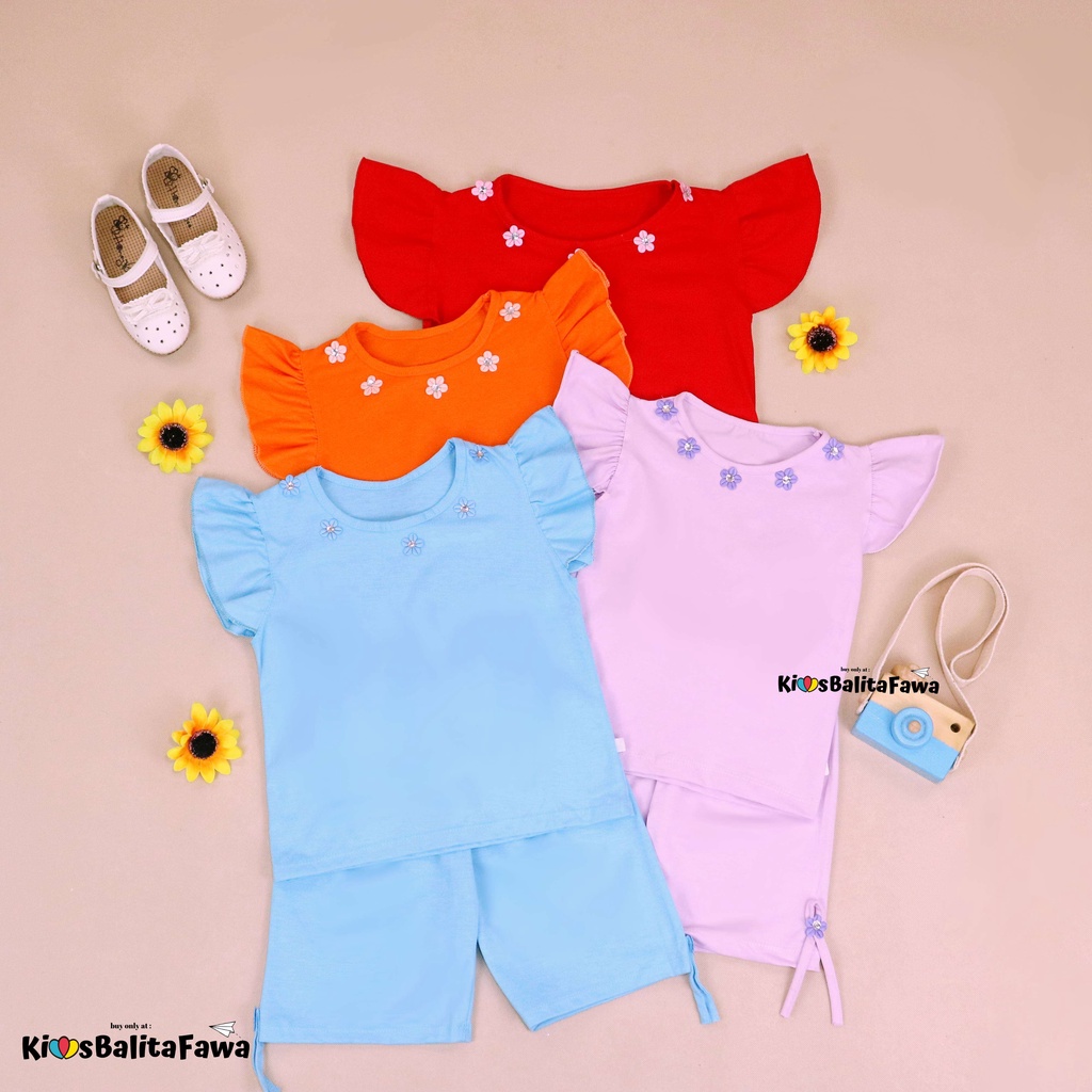 Setelan Oceana Bayi 3-18 Bulan /Set Baju Lengan Celana Pendek Adem Anak Perempuan Polos Balita Babycinnamon