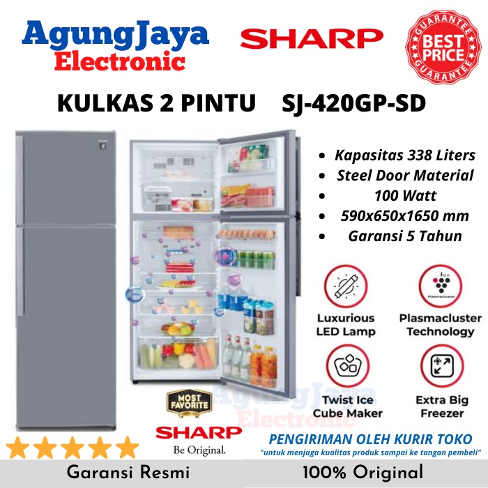 KULKAS SHARP SJ-420GP-SD PLASMACLUSTER LEMARI ES 2 PINTU 338 LITERS KIREI (CILEGON SERANG)