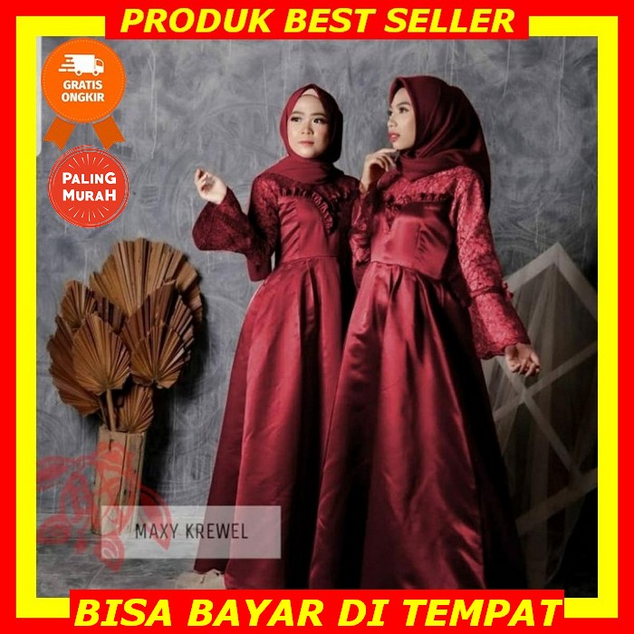 Maxi Tyas Brukat Gamis Syar'I Bordir Wanita Lebaran Mewah Terbaru 2021 2022 Model Duyung Bhn Brukat 