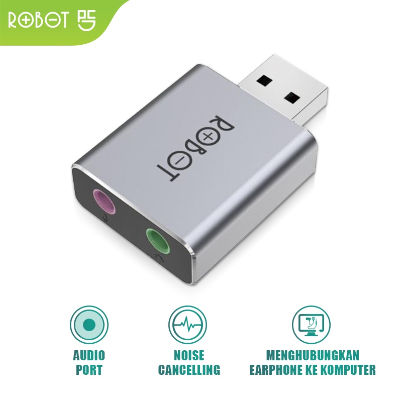 ROBOT USB Sound Card US10 USB 2.0 Silver External Sound Card / Audio Port Noise Cancelling / Adapter Soundcard Original - Garansi resmi 1 Tahun