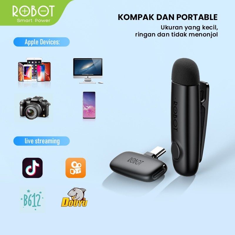 ROBOT RS20 MIC WIRLESS MICROPHONE BLUETOOTH 5.1 CLIP ON JEPIT