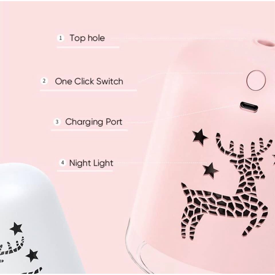 Humidifier Udara Purifier Diffuser Portable Pelembab Dan Penjernih Ruangan Deer Lamp 340ml