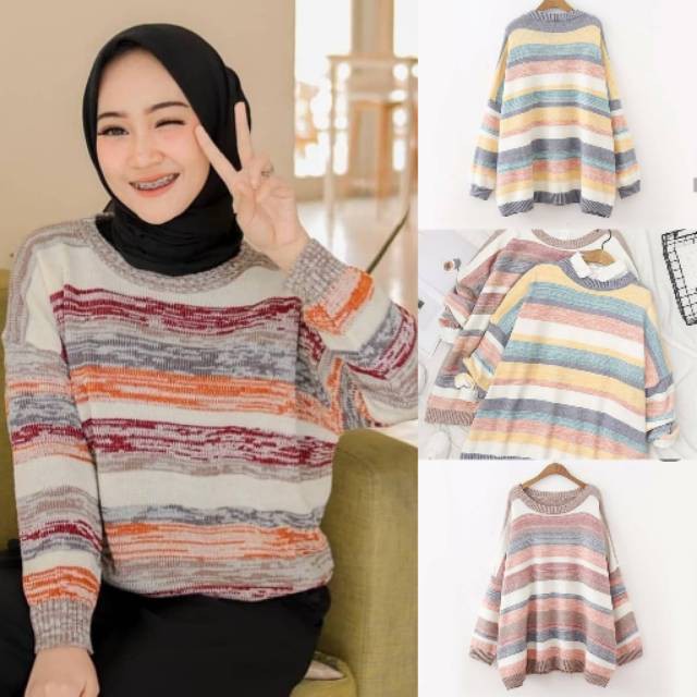 Lovata Twist Sweater / Rajut Strip Rainbow / Sweater Rajut / giterstore