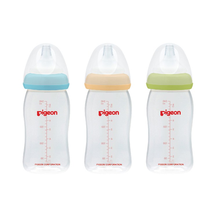 Pigeon SofTouch Peristaltic Plus PP Wide Neck Bottle Set Biru Oranye Hijau 3 Pcs 3+ Bulan Botol Susu 240ml