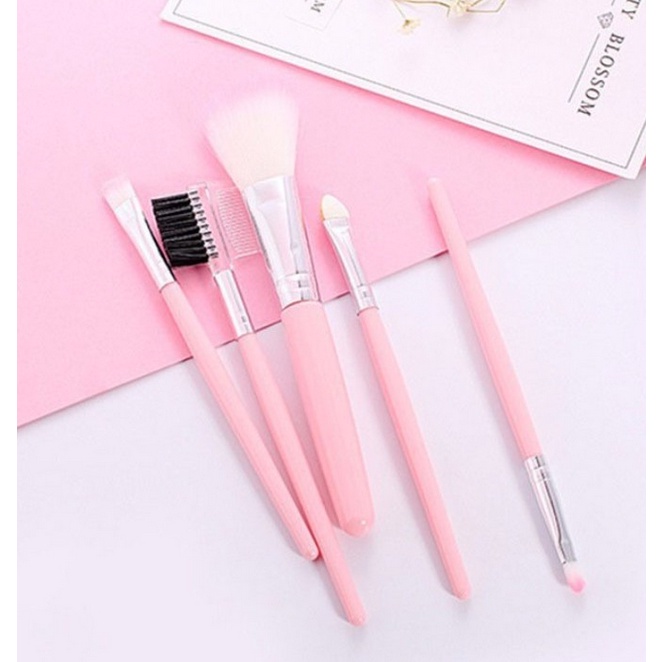 A69 BRUSH KUAS MAKE UP ISI 5pcs warna hitam pink murah termurah viral artist artis bedak foundation blush bronzer alis brow eyebrow eye lip bibir lipstick eyeshadow eyeliner paket paketan pastel cantik murah termurah anak remaja ibu