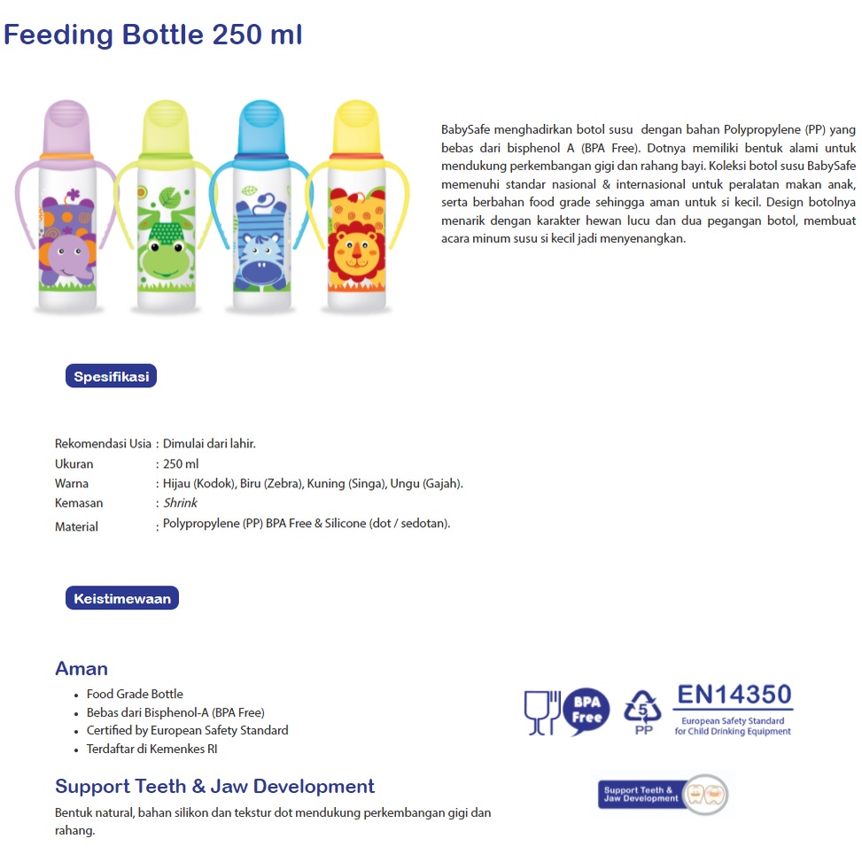 Baby Safe Feeding Bottle Botol Susu Anak 125ML 250ML JS005 JS003