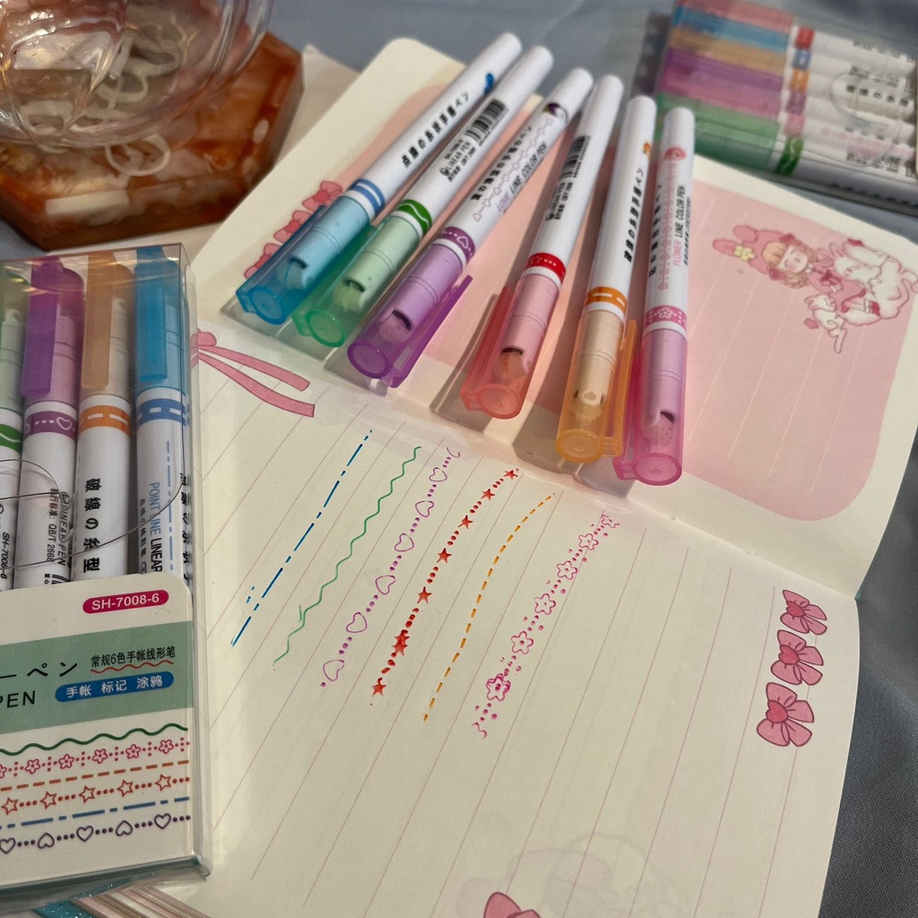 

1 Set Linear Color Pen Kode 7008 Isi 6pcs Warna Cute Karakter Bisa COD
