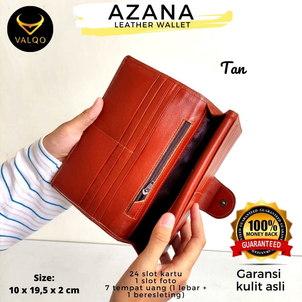 [VALQO] AZANA Dompet kulit kulit sapi 24 Slot kartu Cewek Wanita Perempuan bisa COD