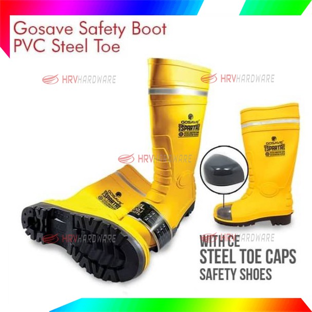 Sepatu Boot Rubber Safety GOSAVE SPARTA PREMIUM Karet Ujung BESI Steel Toe Proyek