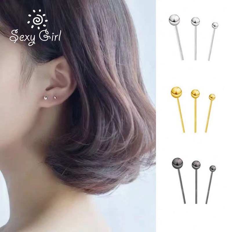 Anting Tindik 925 Silver Ukuran 3 / 4 / 5mm Untuk Wanita