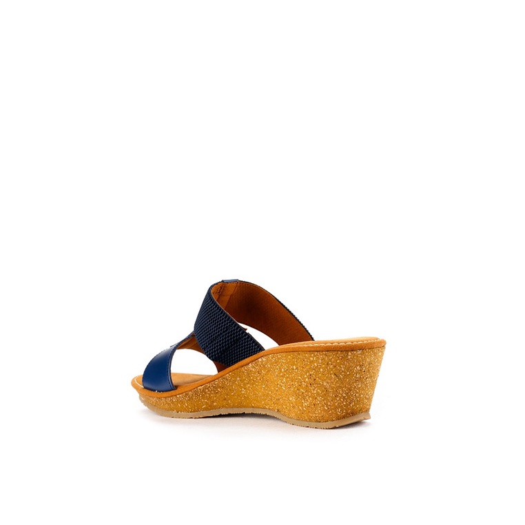 SANDAL WEDGES KULIT OBERMAIN WANITA ORIGINAL SLINGBACK BIRU NAVY OW56