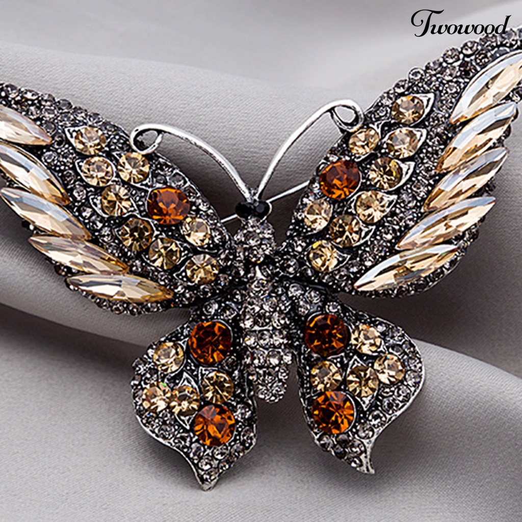 Twowood Butterflies Shape Vivid Lapel Pin Alloy Rhinestone Shiny Badge Brooch Pin Scarf Clip