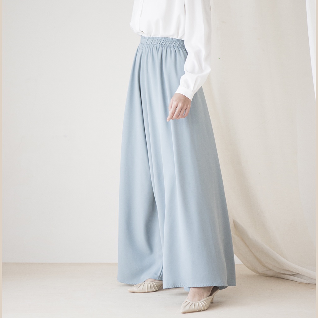 Sahara by Aska Label - Celana kulot wanita lebar pinggang karet, warna Hitam, Offwhite, Navy, Grey, Seafoam, Sky Blue, Sand