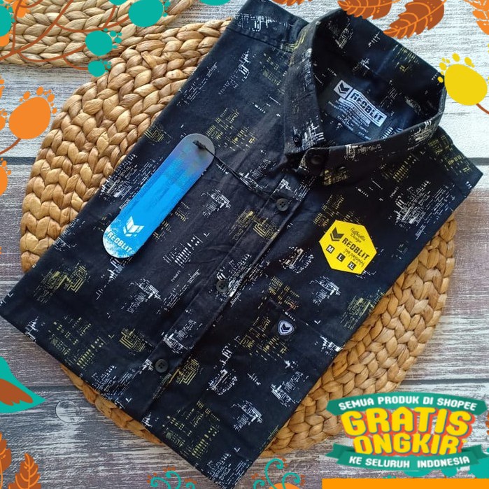 Hitam putih biru merah panjang besar jumbo big size / Baju Kemeja Pria Cowok Motif Distro Fullprint 