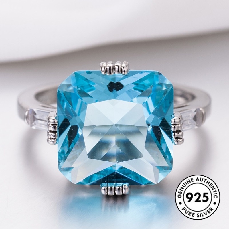 Cincin Sterling Silver 925 Dengan Topaz Biru Navy Untuk Wanita