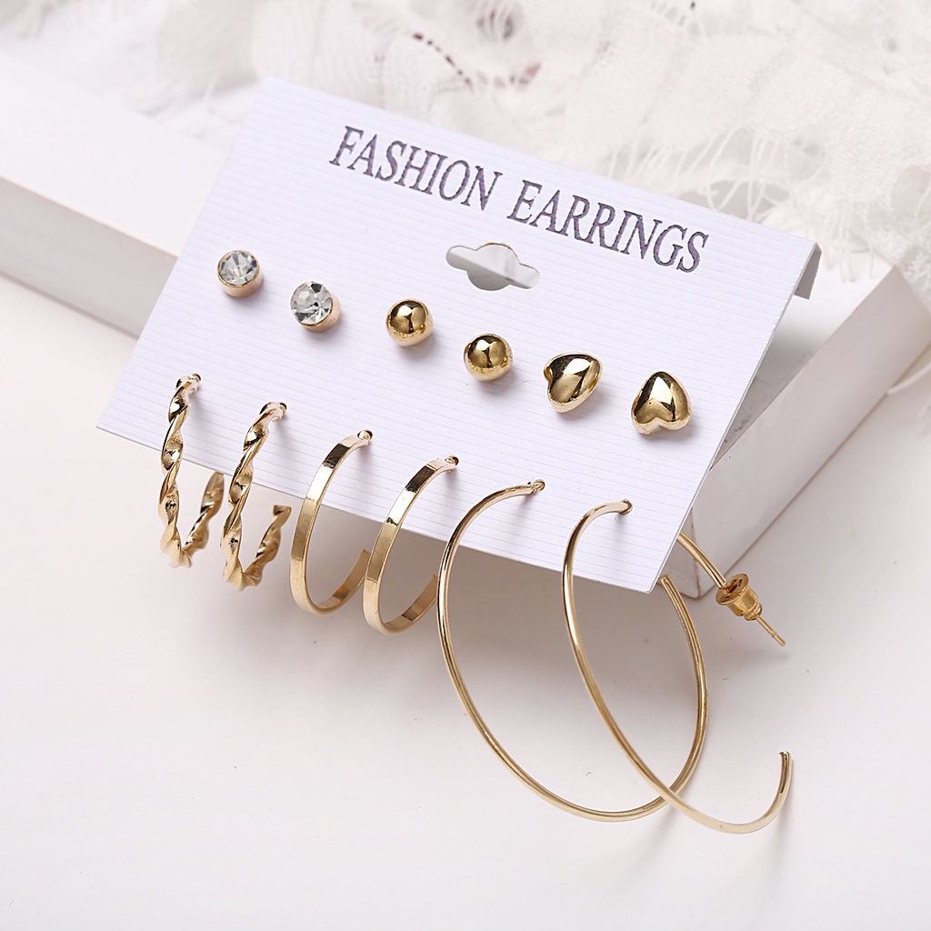 Women Korean Retro Bohemia Earrings Set Creative Simple Gold Drop Earring Jewelry Accessory Gift