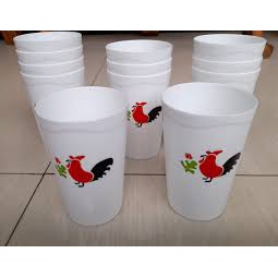 GELAS PLASTIK PUTIH MOTIF AYAM JAGO