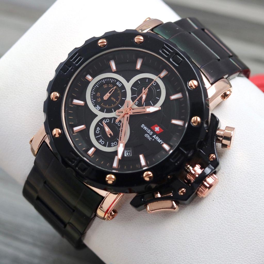 Jam Tangan Pria Swiss Rantai Army / Jam Tangan Pria Crono Tanggal Aktif / Jam Tangan Pria Super Eleg