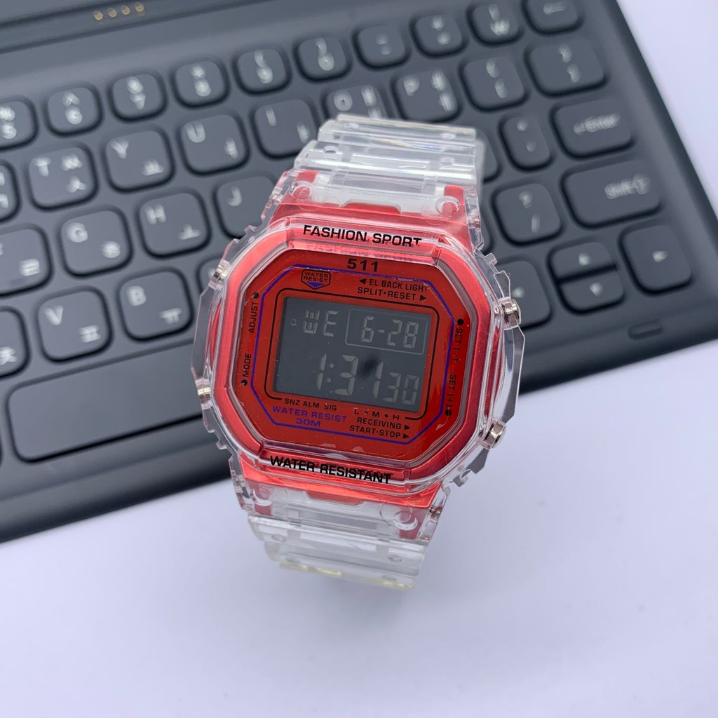 READY 7 WARNA Jam Tangan Wanita Digital Sport Strap Rubber Transparan Water Resistant