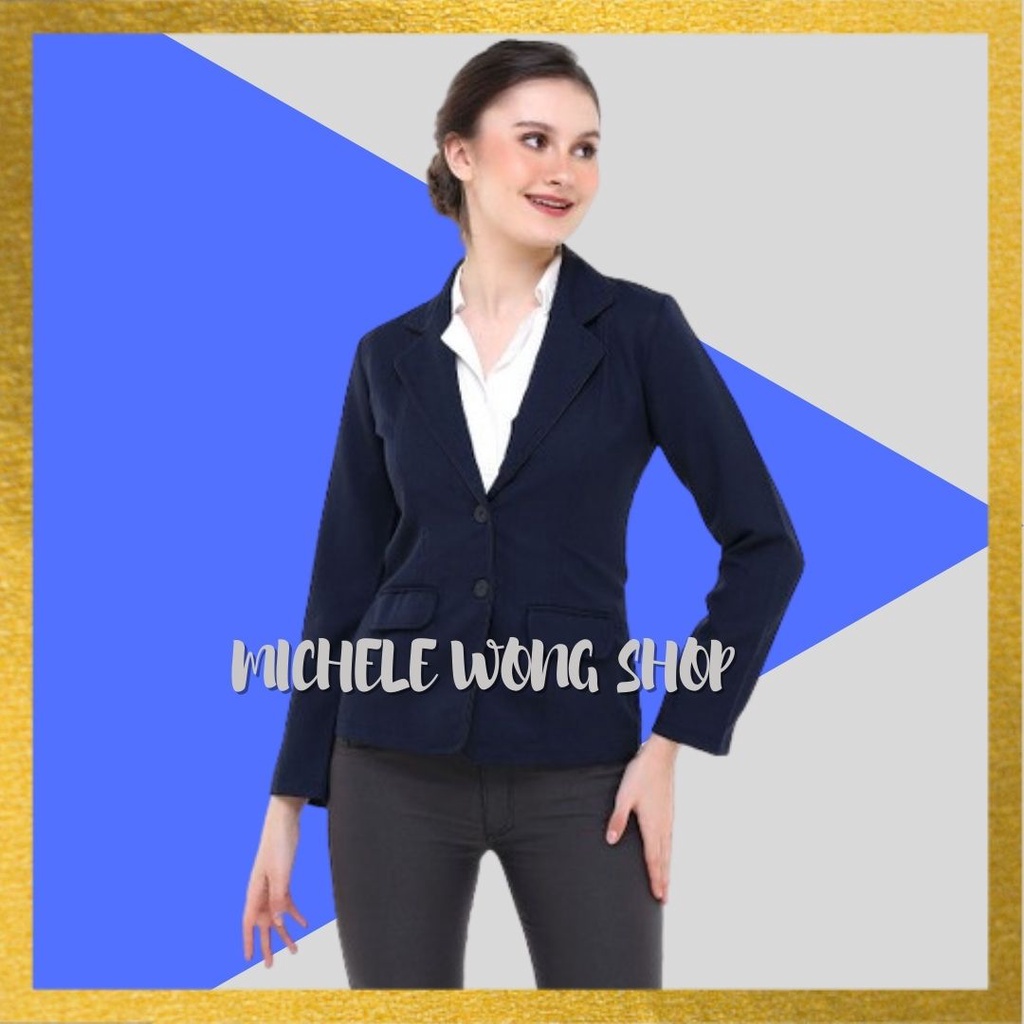 Blazer Hitam Biru Dongker Navy Abu-abu Wanita Formal Modern Kerja Kantor Interview Magang Sidang Kampus Kuliah COD Abu