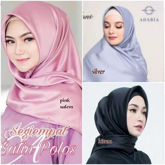 TERLARIS JILBAB SEGI EMPAT SATIN VELVET POLOS GOLD MOCCA SILVER PINK 