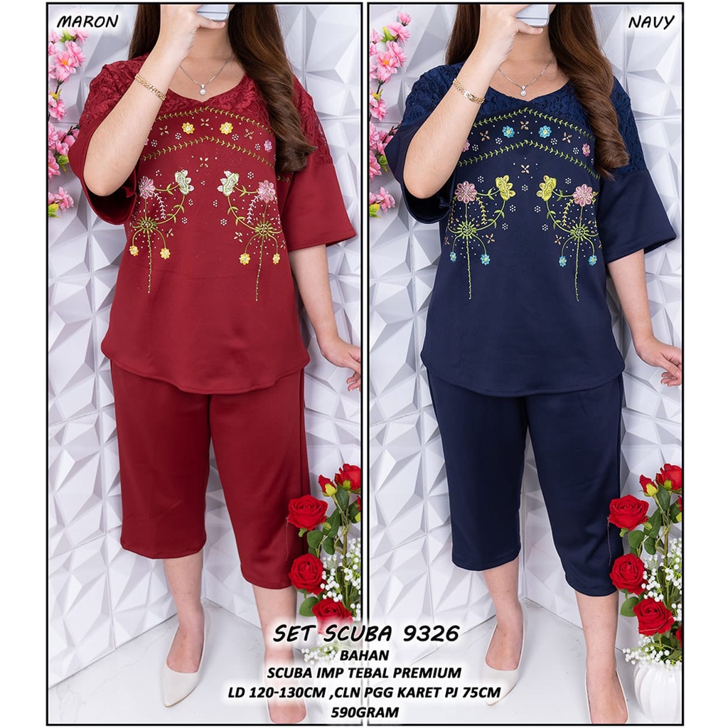 Pakaian Wanita 99326 Setelan Celana Scuba Impor Tebal Premium Jumbo Big Size Real Pict