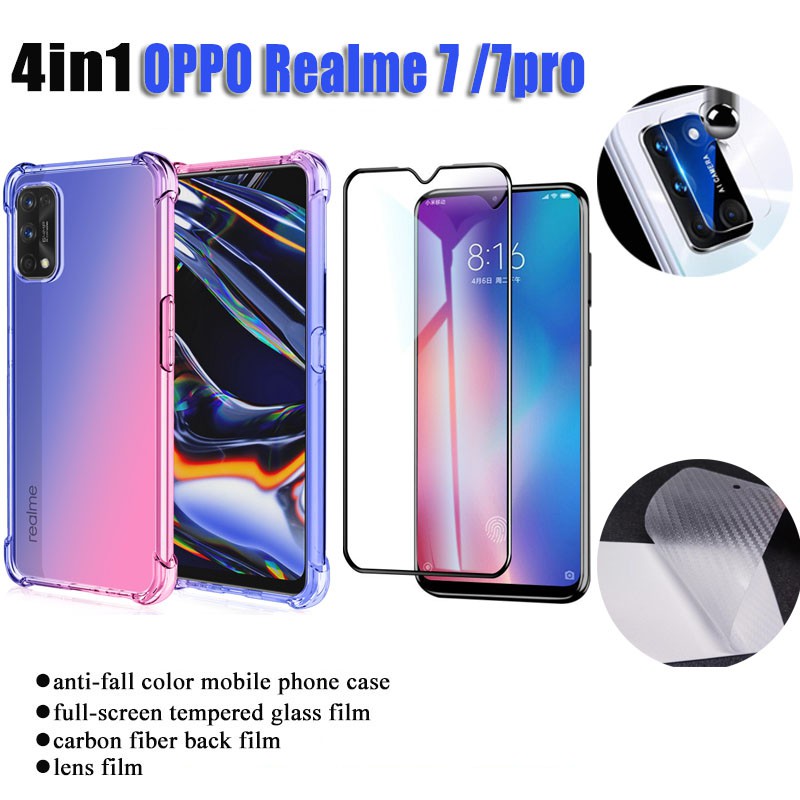 4 in 1 Pelindung Layar + Soft case berwarna disertai fitur Airbag Anti Crack Realme 7 + Pro