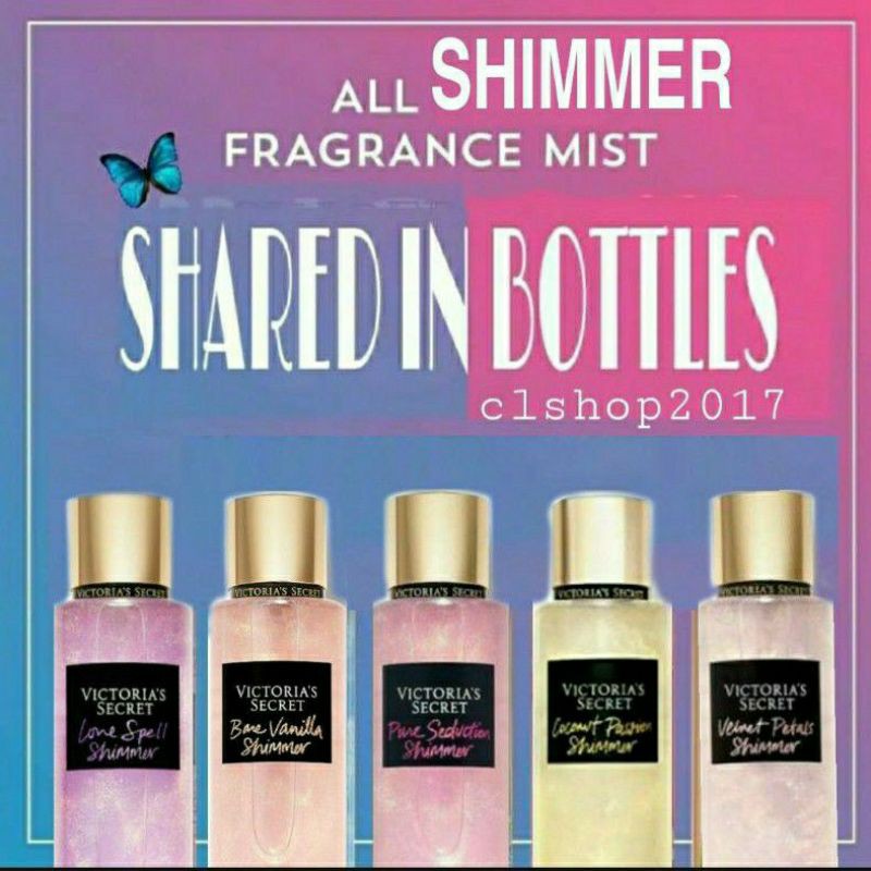 VICTORIA'S SECRET VS SHARE IN BOTTLE SHIMMER MIST &amp; LOTION PURE SEDUCTION COCONUT PASSION AQUA BARE shared in bottles