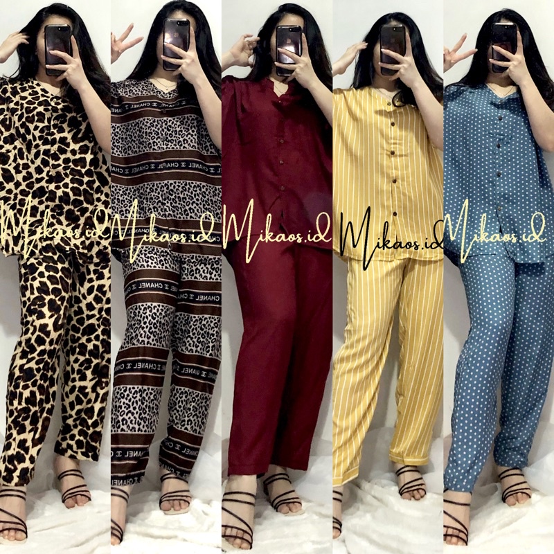 (COD) One set Piyama Abstrak Jumbo fit to Ld120cm | one set piyama rayon jumbo | piyama celana panjang