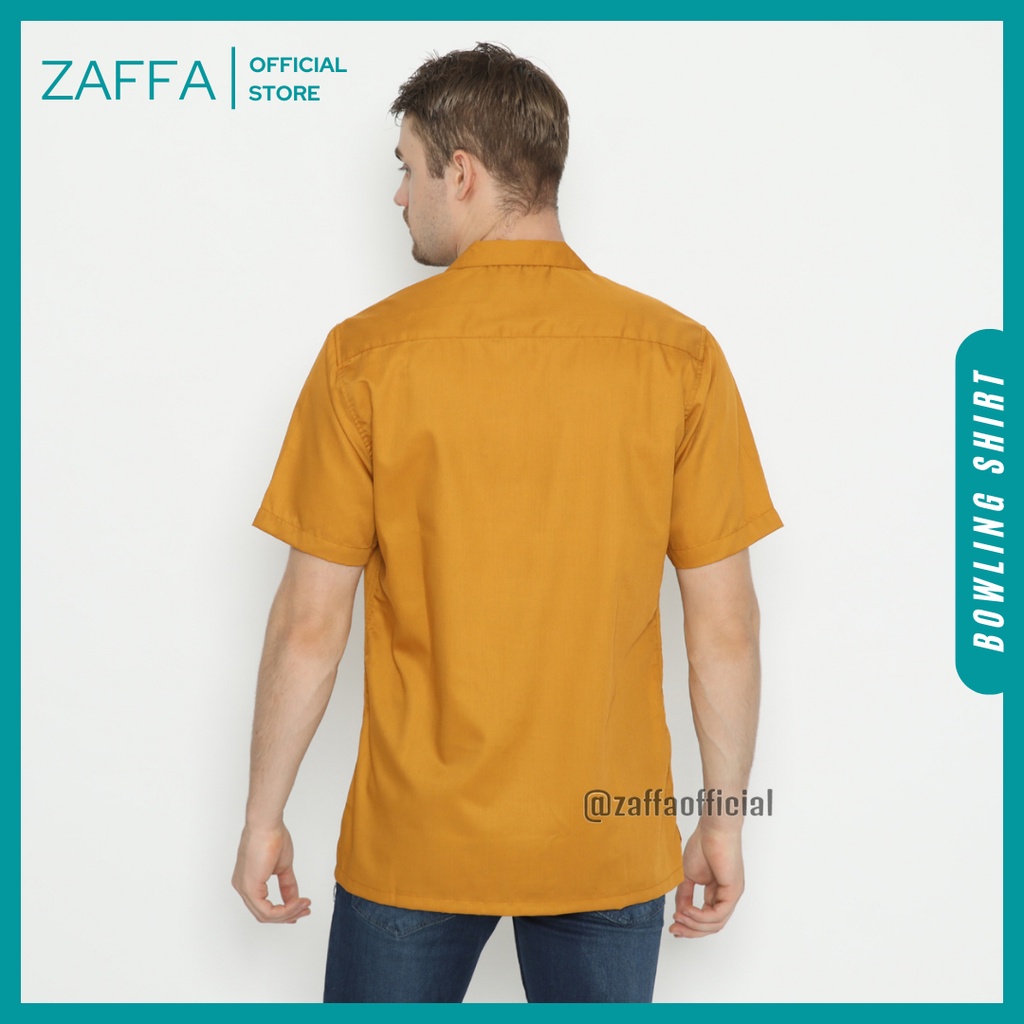 Zaffa Kemeja Polos Pria Lengan Pendek Basic Kerah Pantai Katun Toyobo Hitam Navy Mustard Maroon Bowling Shirt Casual Cowok Mustard Z-1017