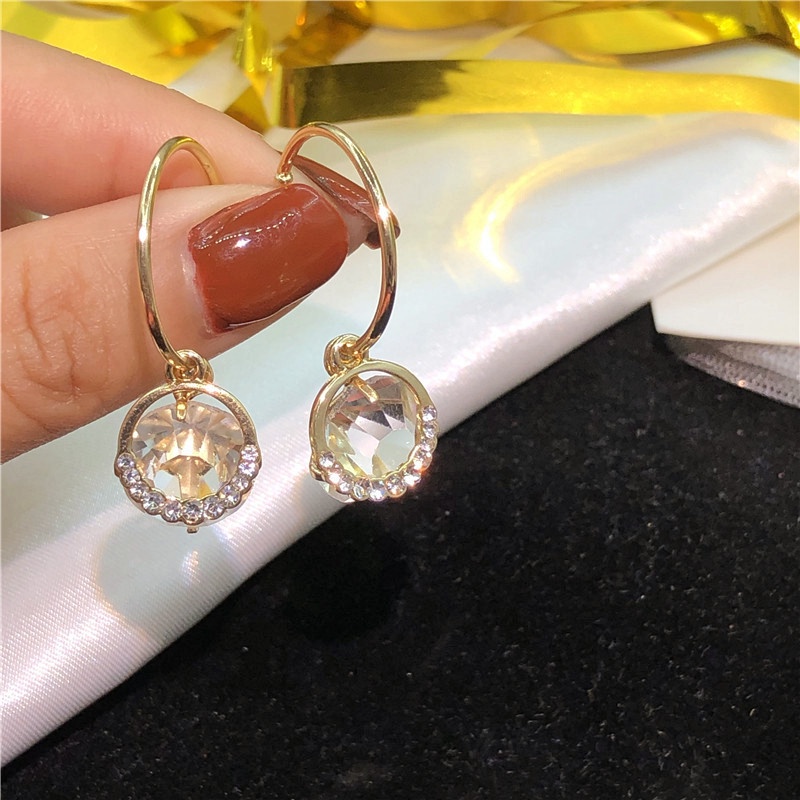 [Korean Fashion Temperament Diamond Zircon Pendant Earrings] [Women Bridal Wedding Drop Earrings] [Ladies Elegant Rhinestone Long Dangle Earrings]