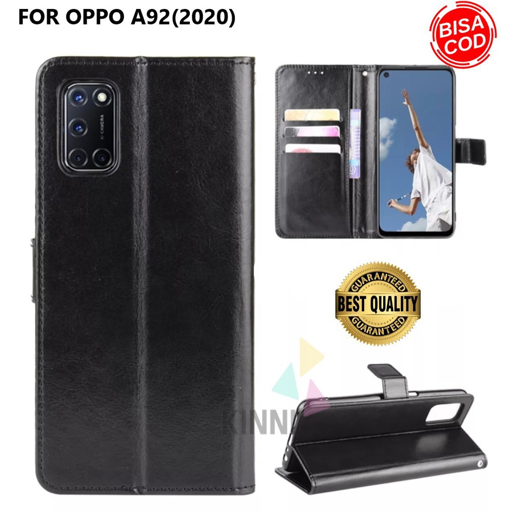 Leather Flip Cover Untuk Oppo A92 2022 Wallet Case Kulit 