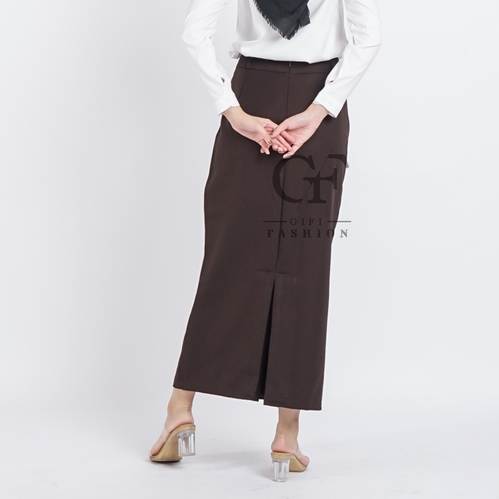 ROK KERJA WANITA / /ROK FORMAL/ ROK REMPEL KERJA / ROK SPAN KERJA / ROK PANJANG POLOS / ROK KANTOR-brown