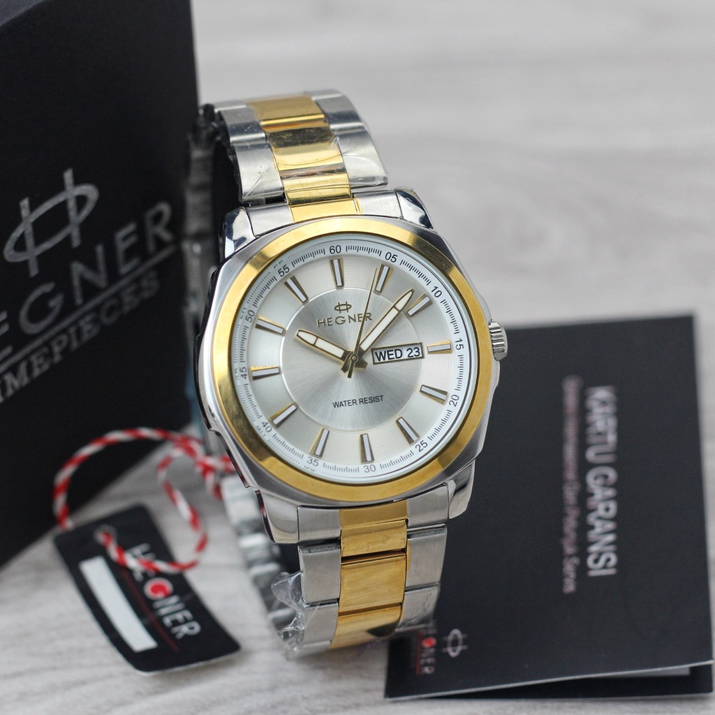 Hegner 1107 silver gold ,jam tangan pria original water resist