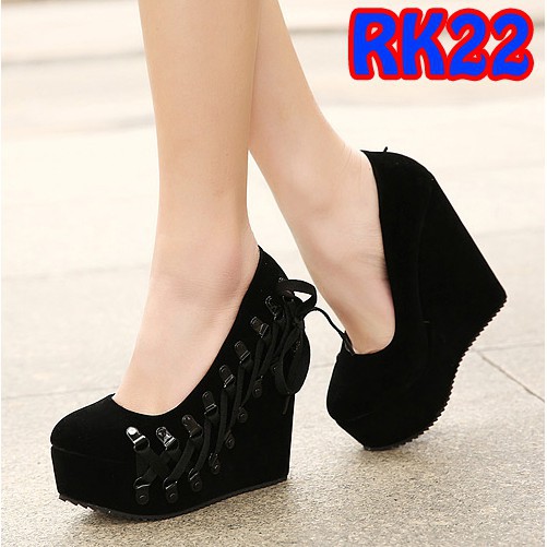 Sepatu Pantofel Wedges Tinggi 12cm / Double Suede / Grosir