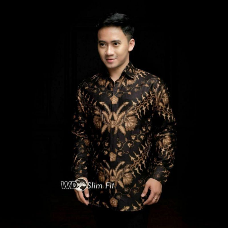 Batik Pria Lengan Panjang BATIK NAKULA HRB026 motif KERATONAN Kode 002 size M L XL XXL Reguler-Keris hitam