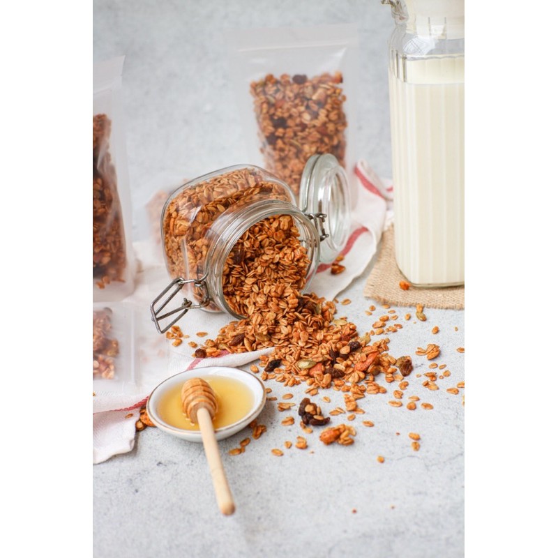 Honey Cinnamon Granola 100gr / 500gr - Almond, Cashew, Pumpkin Seed, Raisins - NO SUGAR - LUCKYBITE