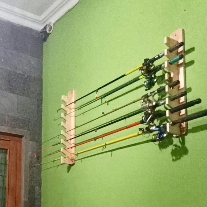 rak kayu tempat joran pancing / walesan