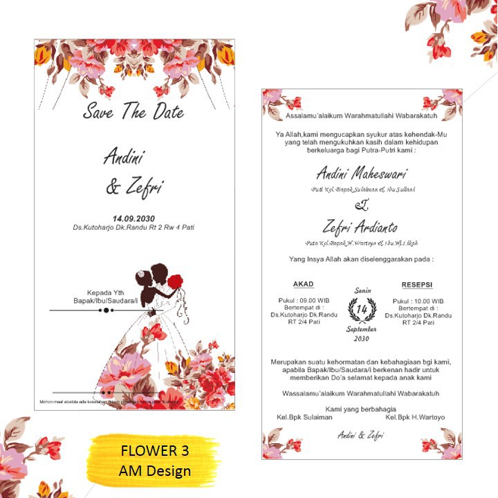 

Cetak Undanga Pernikahan Satu Lembar Bolak Balik Desain Flower 3 Murah New